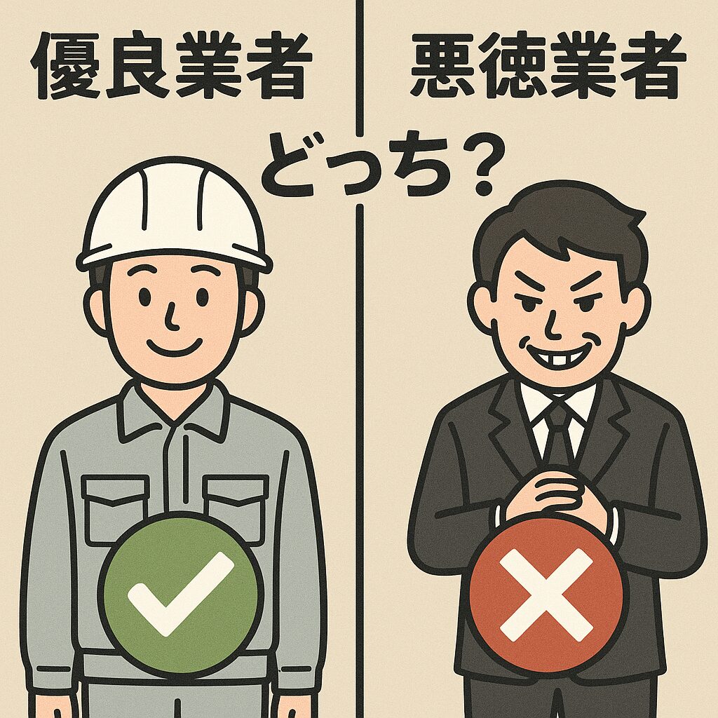優良業者と悪徳業者の違いをイラストで説明した図