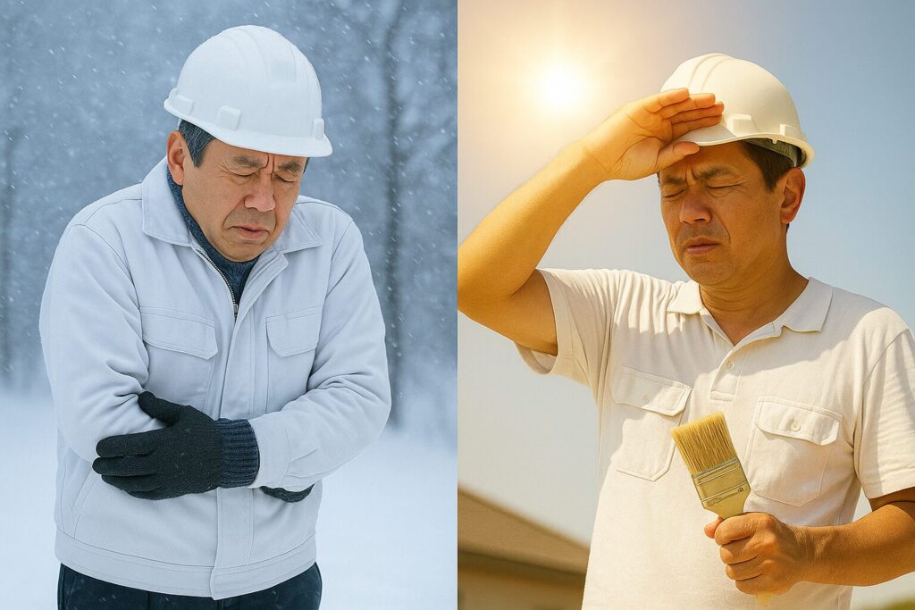 「冬と夏で施工NGを出す職人の比較写真」