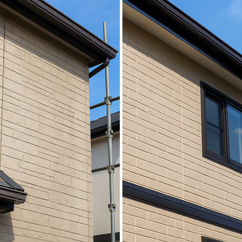 つやつやのクリア塗装が施された外壁の戸建て住宅の写真