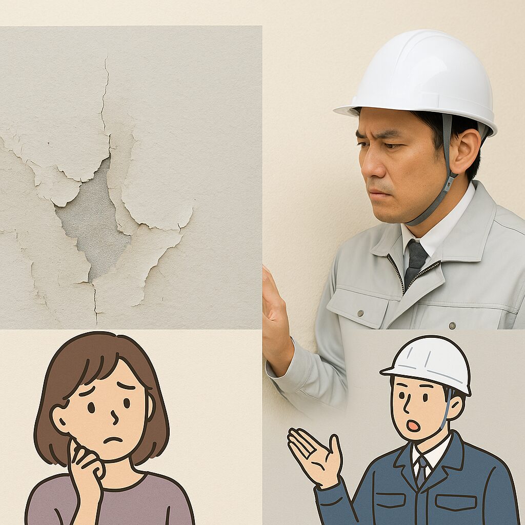 外壁塗装トラブルに悩む施主と対応する現場監督のイメージ画像