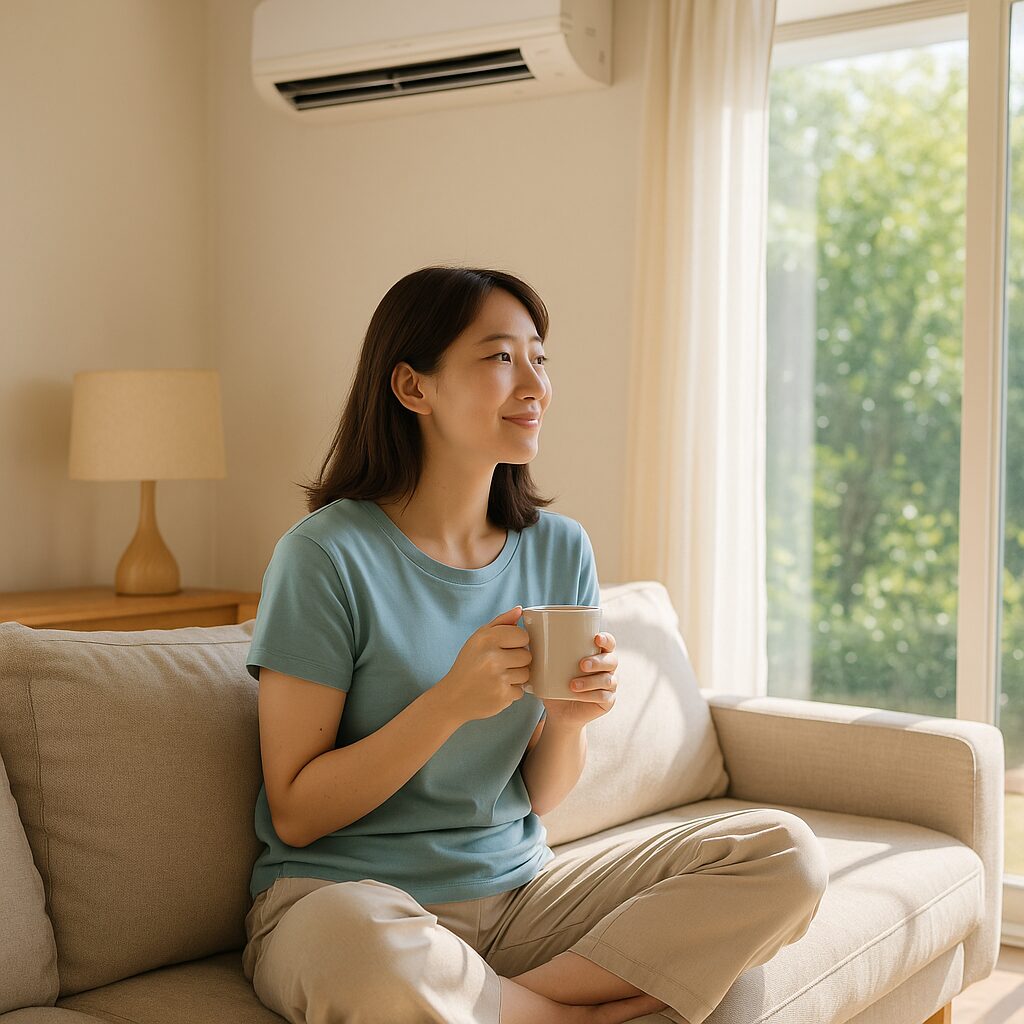 夏の強い日差しの中でも外壁塗装で快適に過ごす室内風景
